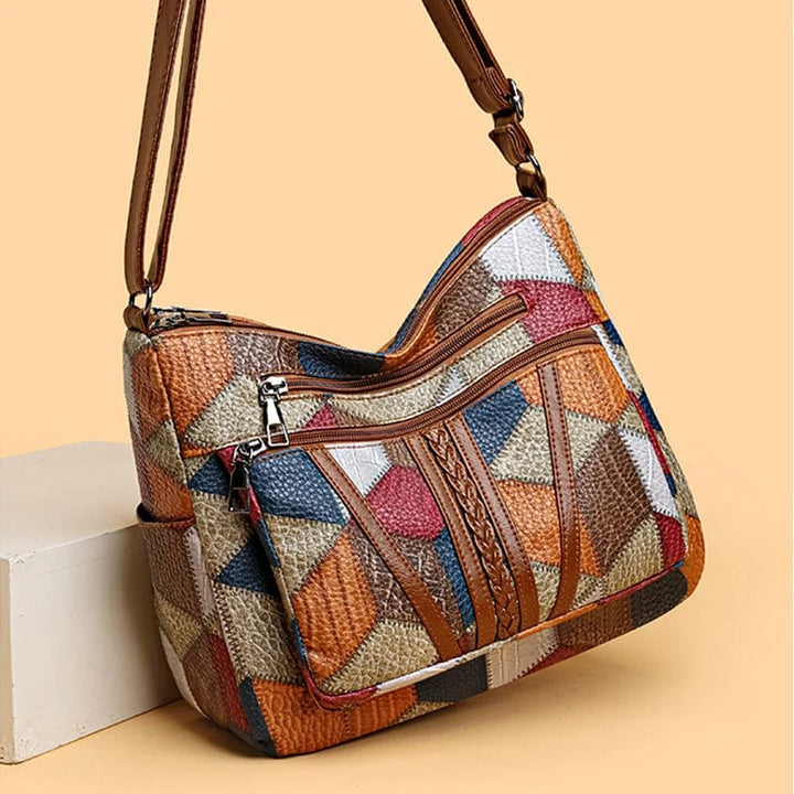 Handbag Patchwork Leather Mosaic Design Practical Compartments Everyday Style
