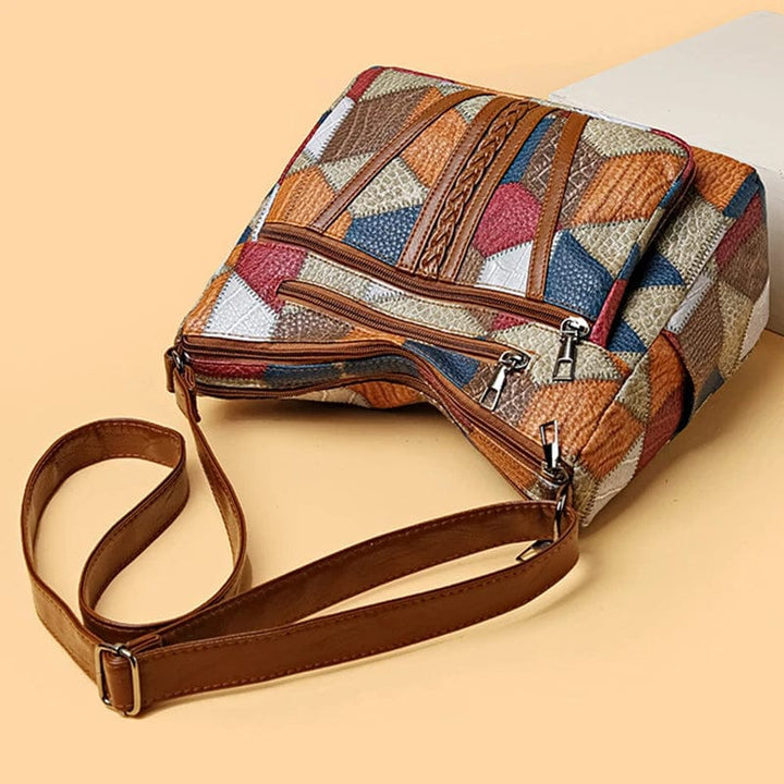 Handbag Patchwork Leather Mosaic Design Practical Compartments Everyday Style