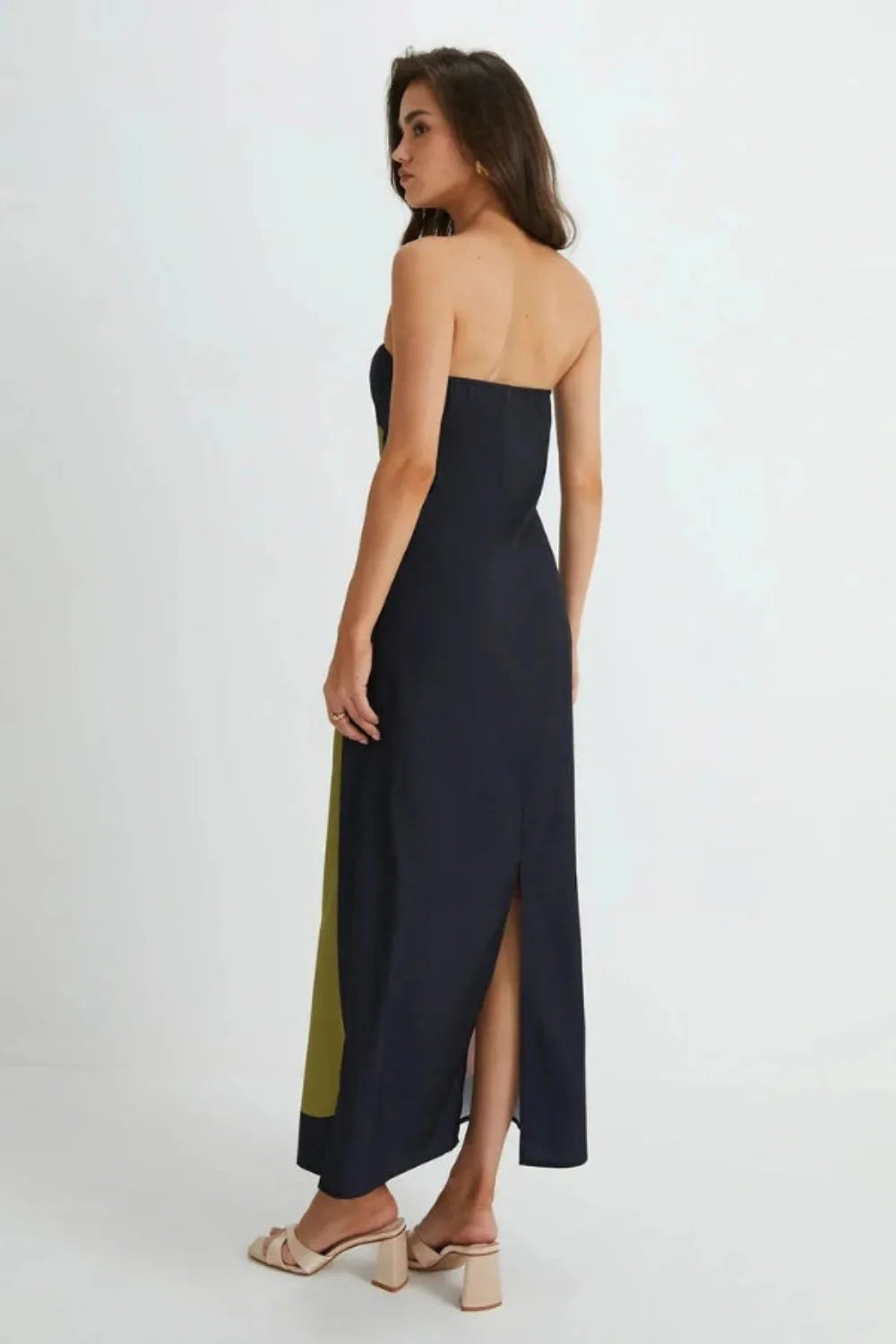 Strapless Maxi Dress Abstract Floral Print Column Elegant Evening Style