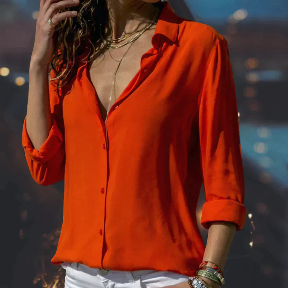 Satin Button Front Blouse Elegant Everyday Style