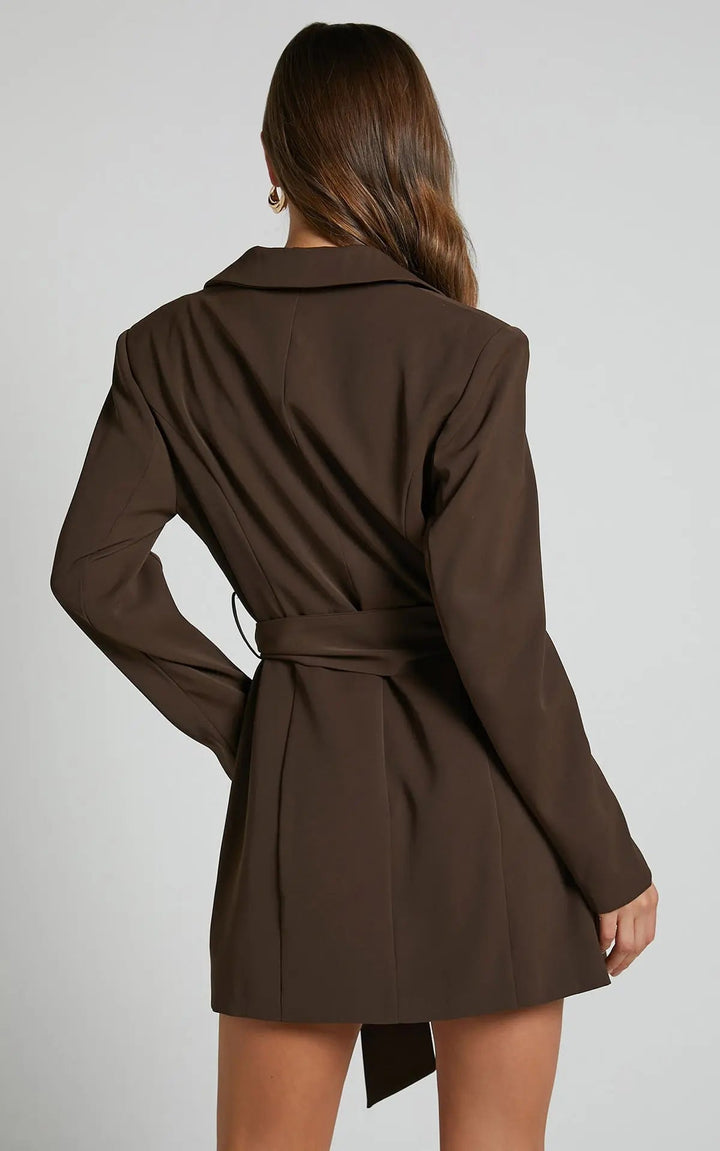 Blazer Dress Belted Women Tailored Fit Elegant Style