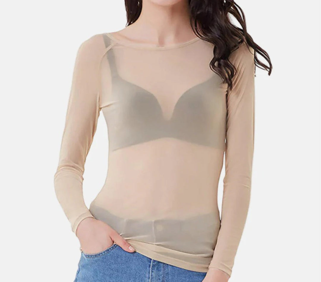 Crop Top Mesh Long Sleeve Fitted Silhouette Going Out Style