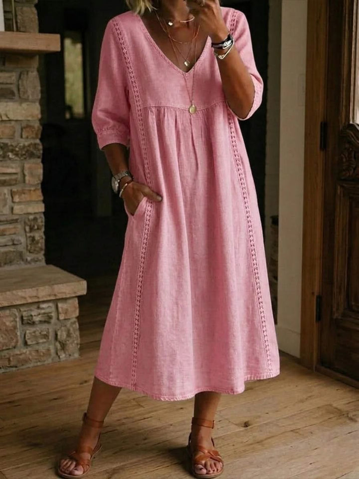Lace Midi Dress Casual Elegant Relaxed Fit Feminine Style