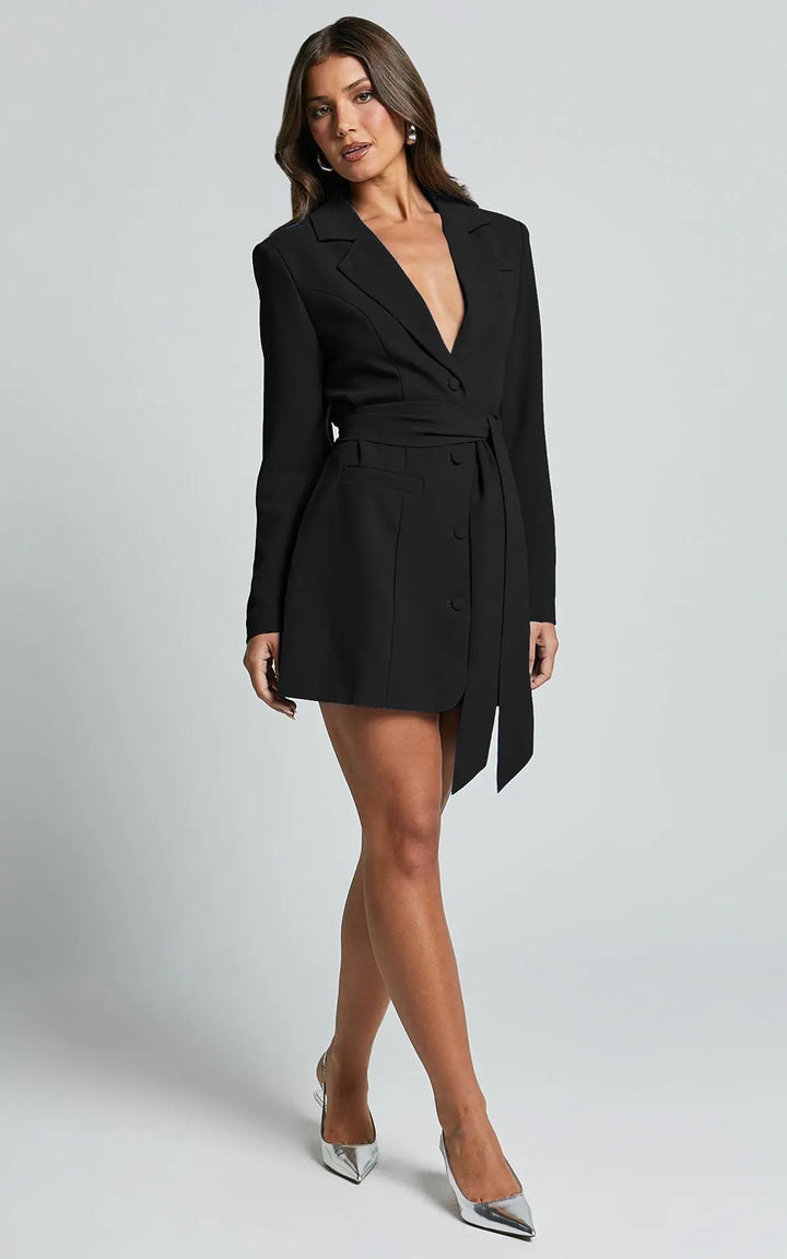 Blazer Dress Belted Women Tailored Fit Elegant Style