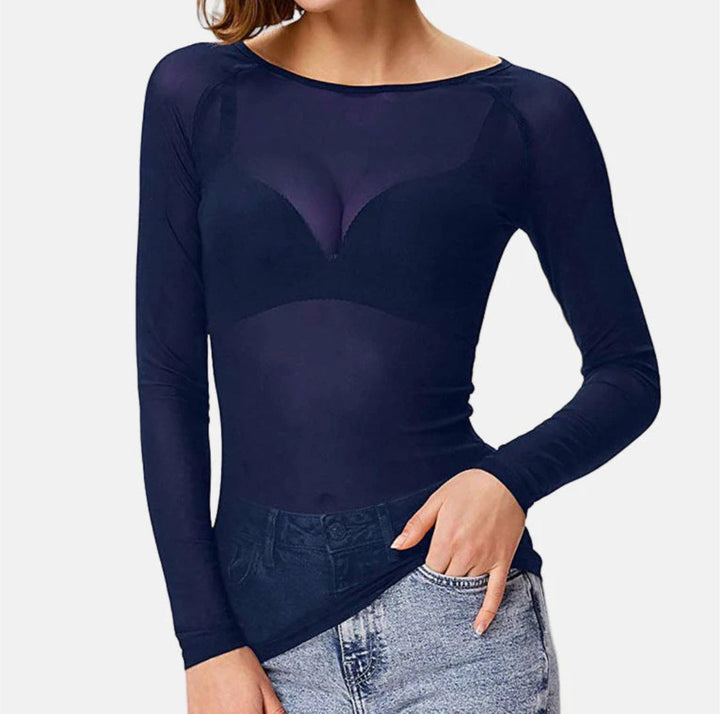 Crop Top Mesh Long Sleeve Fitted Silhouette Going Out Style