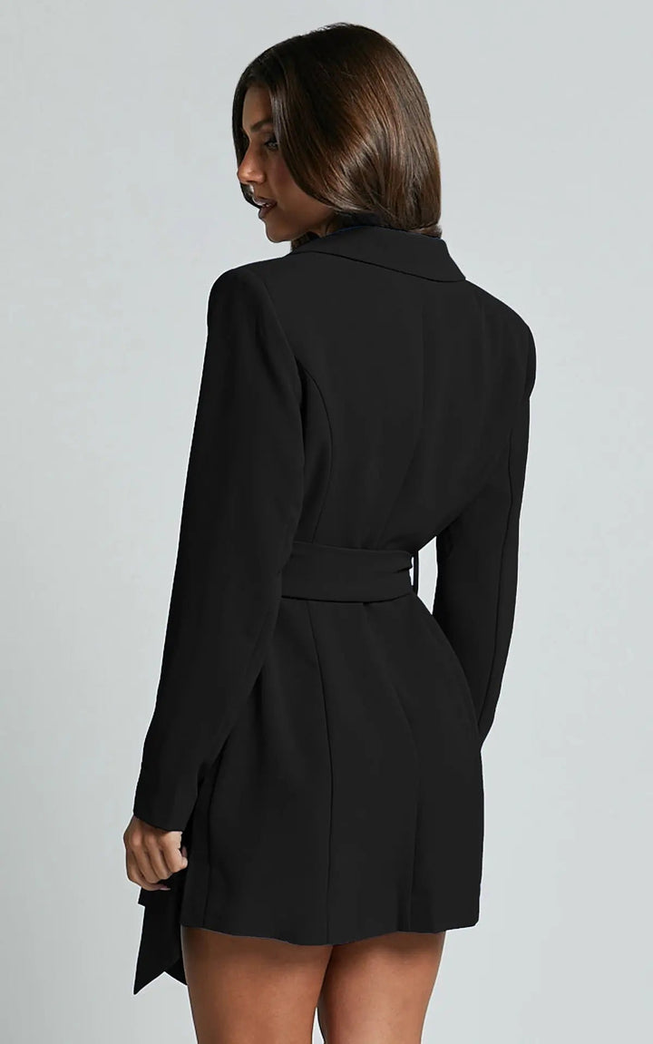 Blazer Dress Belted Women Tailored Fit Elegant Style