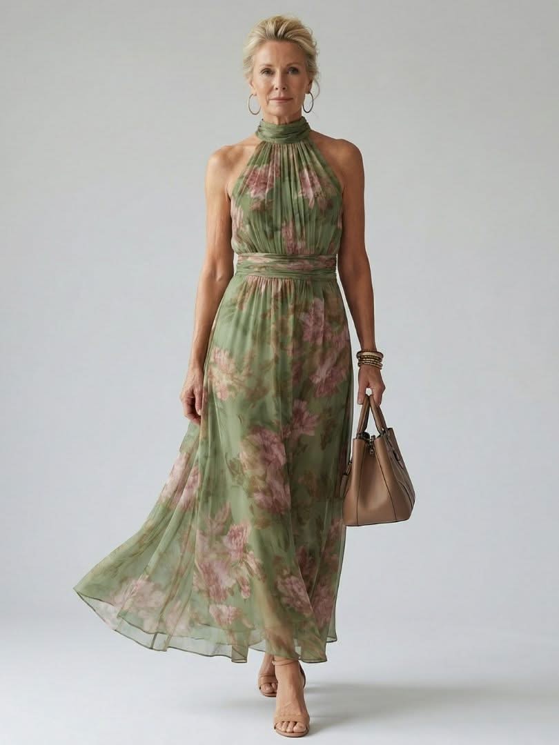 Halter Midi Dress Elegant Silhouette Feminine Occasion Style