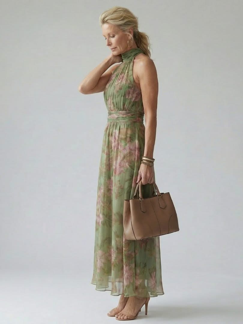 Halter Midi Dress Elegant Silhouette Feminine Occasion Style
