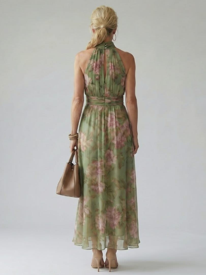 Halter Midi Dress Elegant Silhouette Feminine Occasion Style