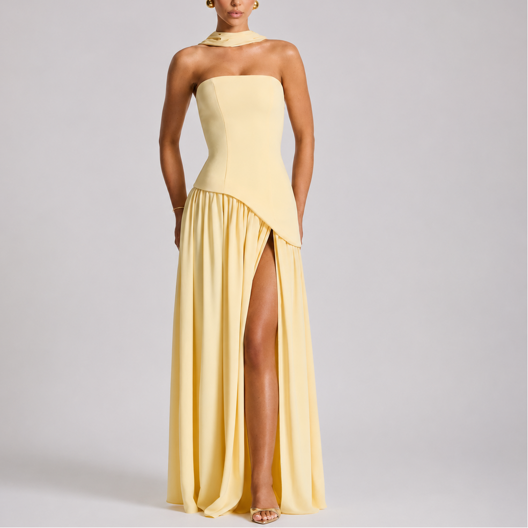 Maxi Dress Open Back Scarf Detail Elegant Evening Style
