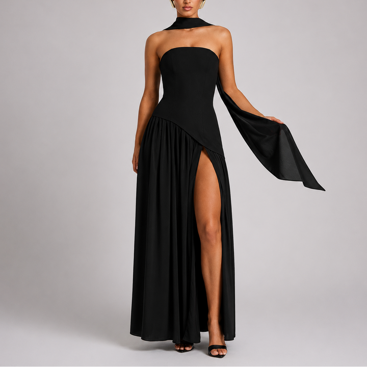 Maxi Dress Open Back Scarf Detail Elegant Evening Style