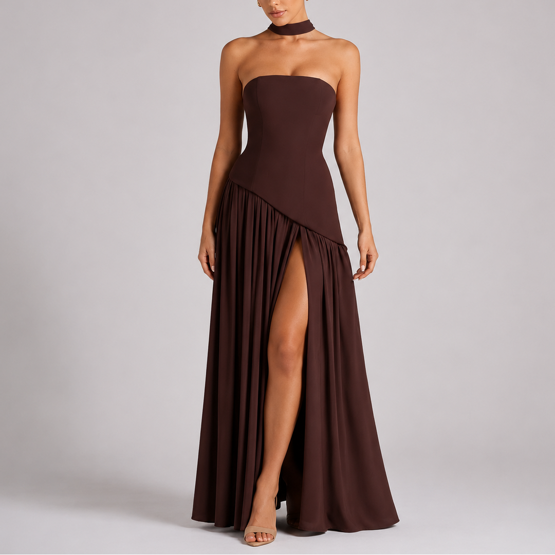Maxi Dress Open Back Scarf Detail Elegant Evening Style