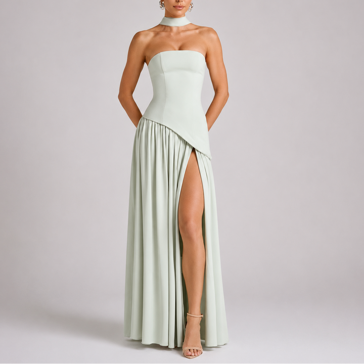 Maxi Dress Open Back Scarf Detail Elegant Evening Style