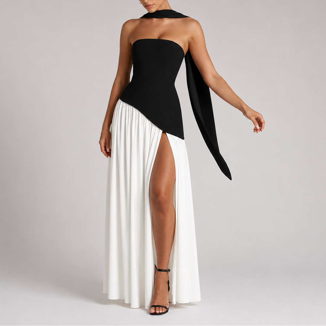 Maxi Dress Open Back Scarf Detail Elegant Evening Style