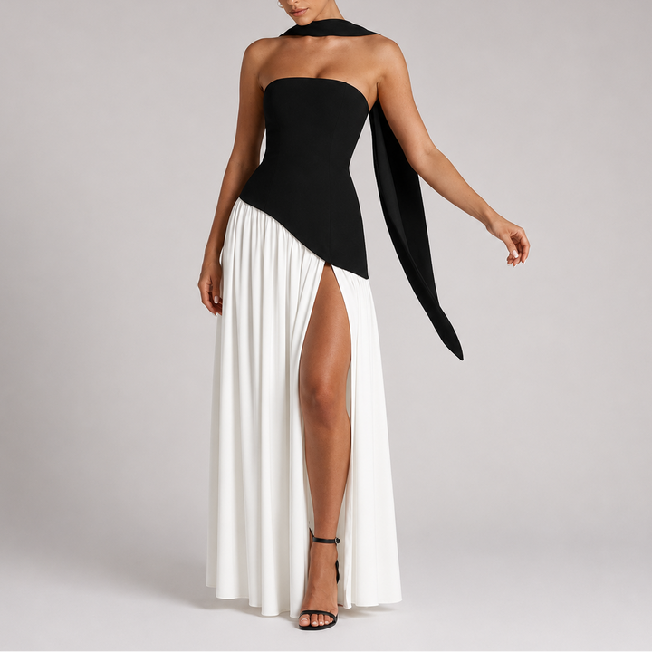 Maxi Dress Open Back Scarf Detail Elegant Evening Style