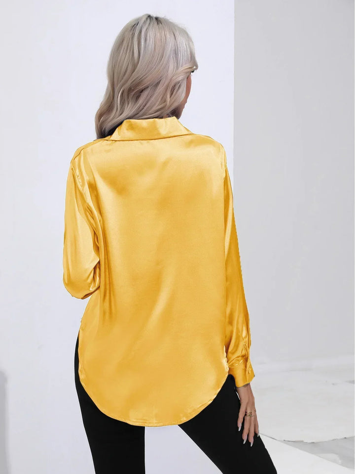 Blouse Satin Button Up Long Sleeve Elegant Style