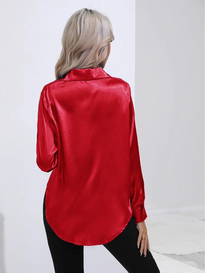 Blouse Satin Button Up Long Sleeve Elegant Style