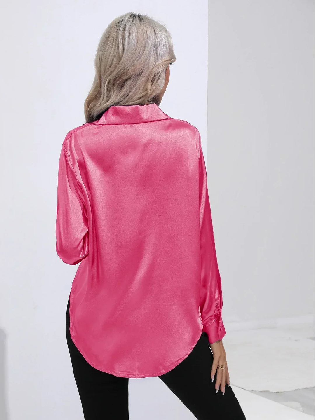 Blouse Satin Button Up Long Sleeve Elegant Style