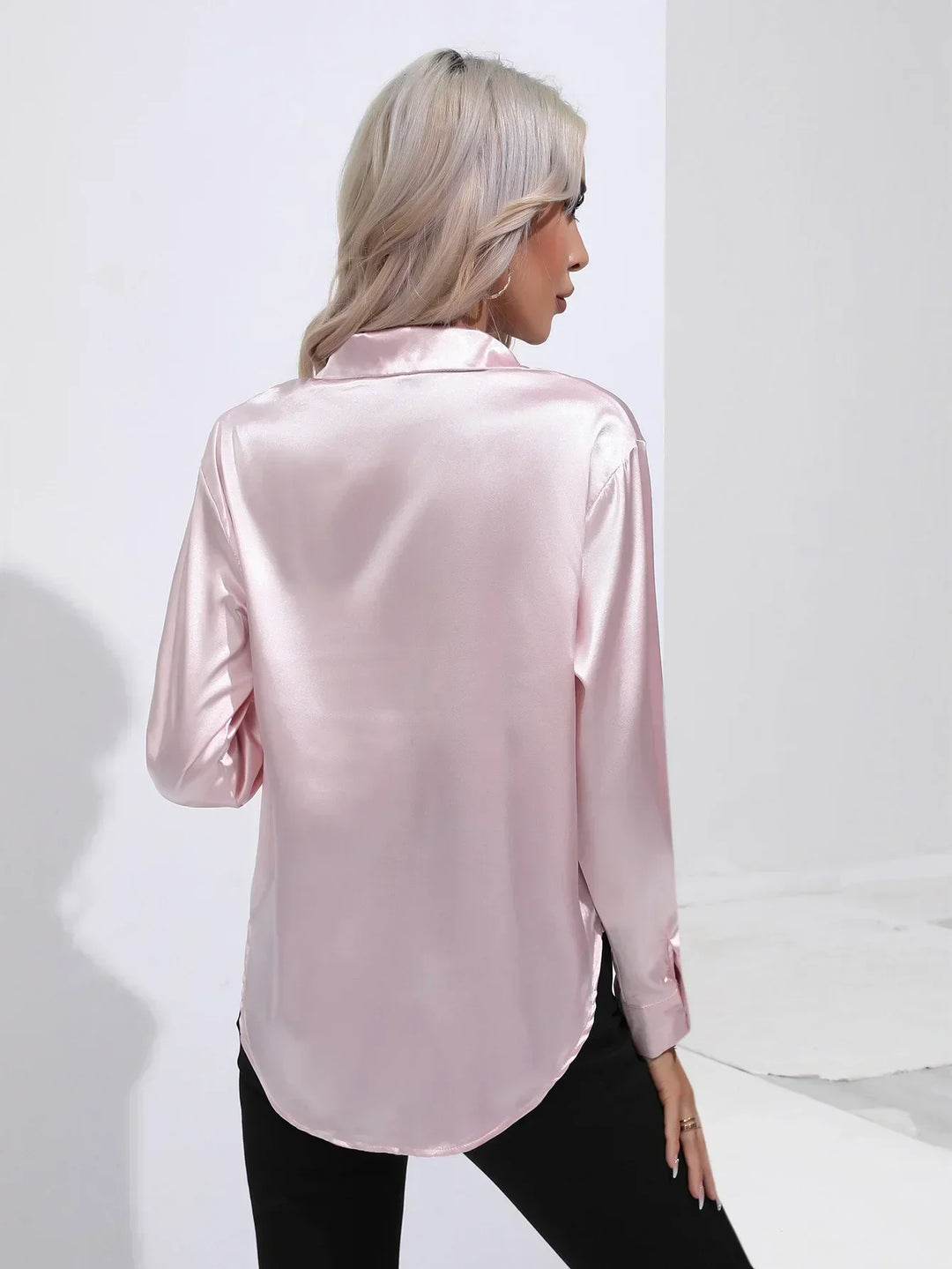 Blouse Satin Button Up Long Sleeve Elegant Style