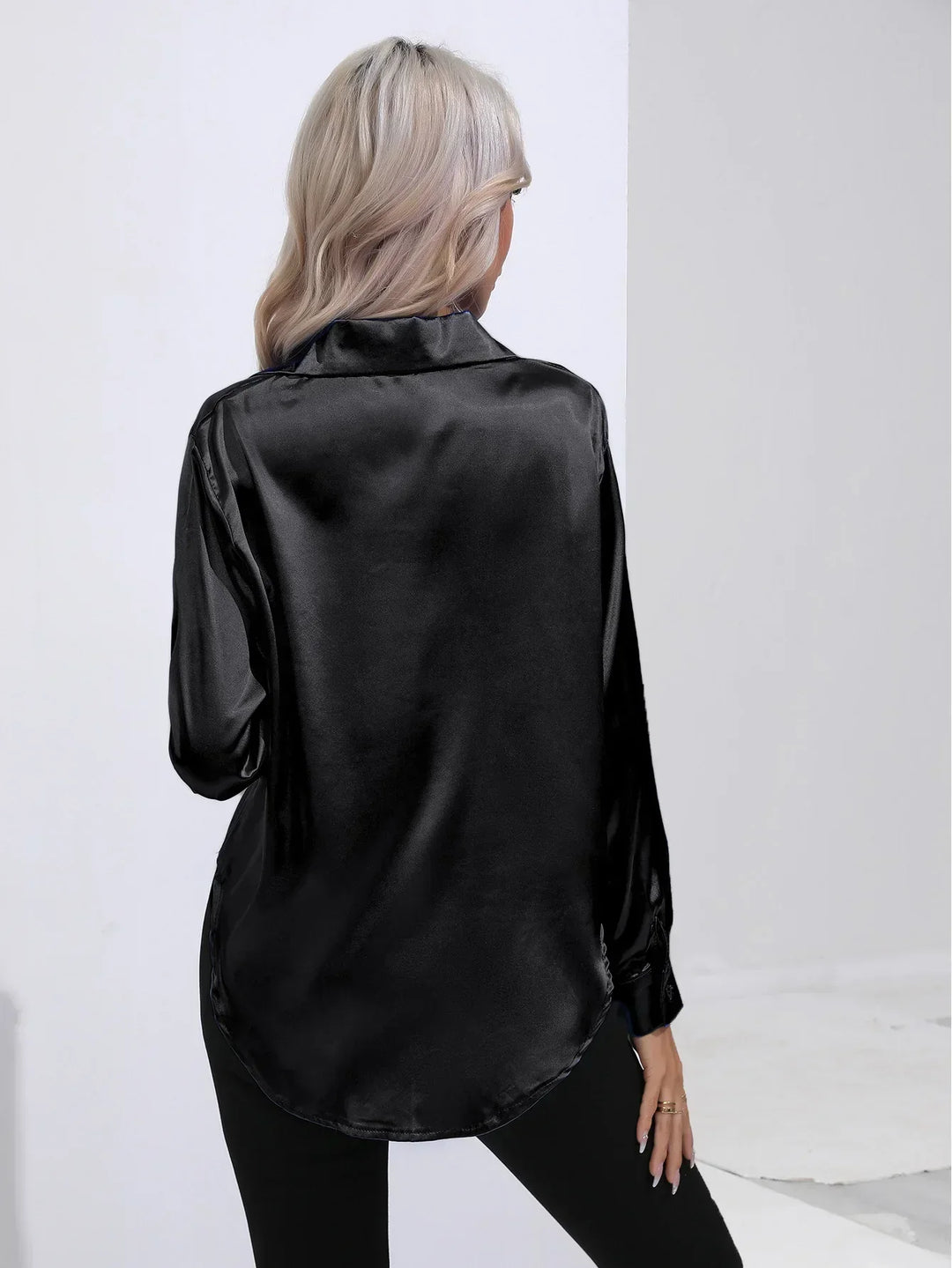 Blouse Satin Button Up Long Sleeve Elegant Style