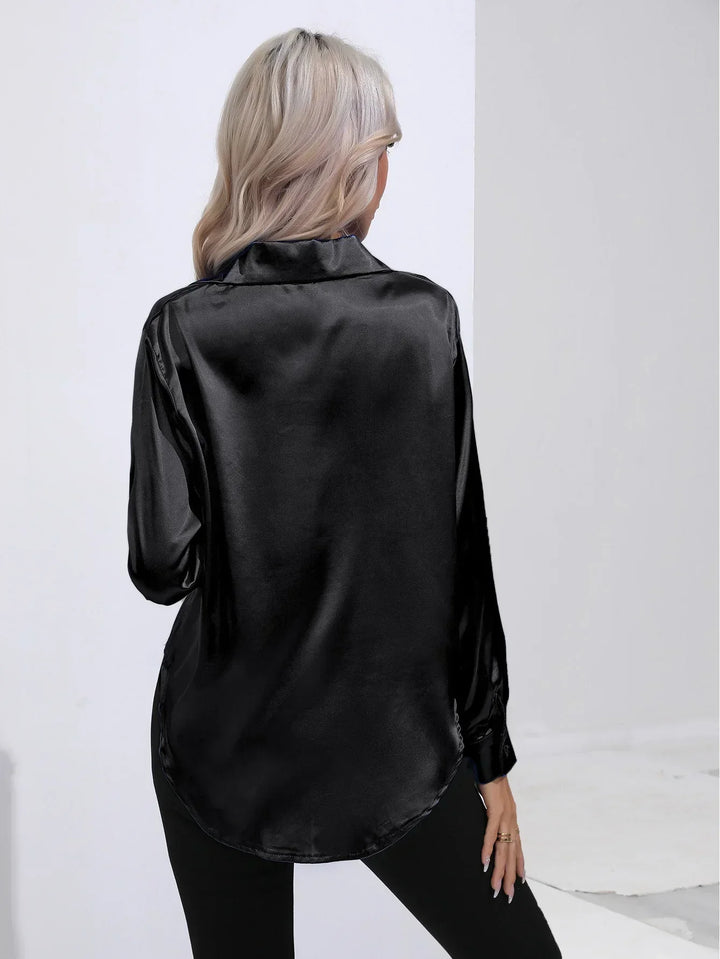 Blouse Satin Button Up Long Sleeve Elegant Style