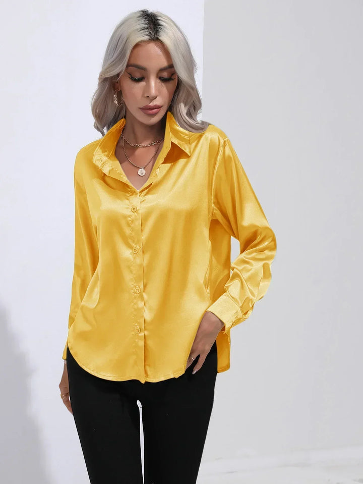 Blouse Satin Button Up Long Sleeve Elegant Style