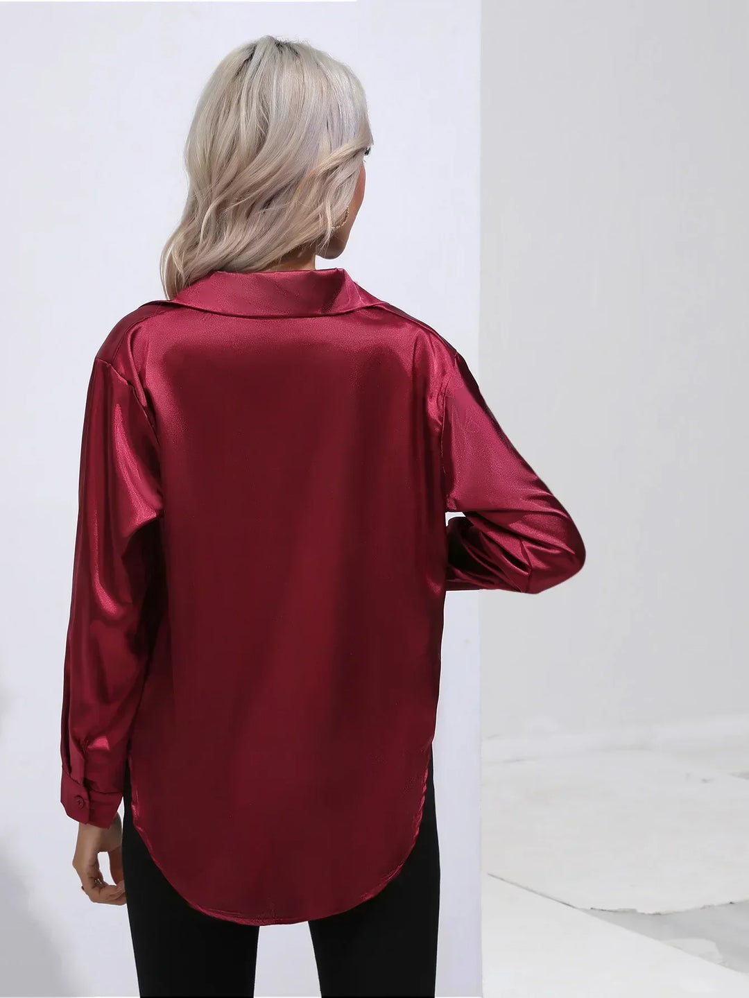 Blouse Satin Button Up Long Sleeve Elegant Style