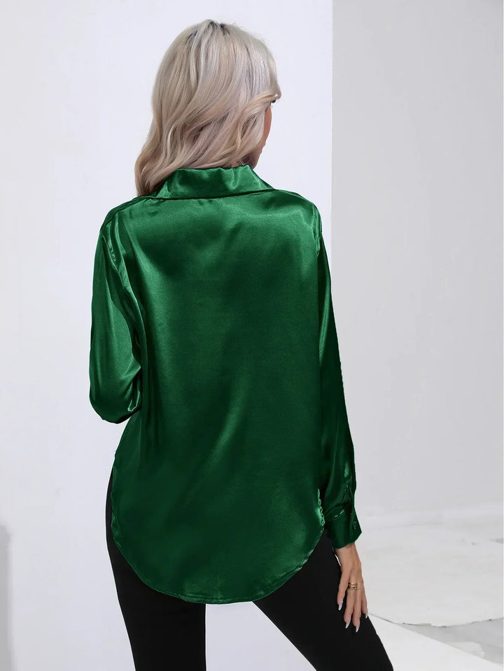 Blouse Satin Button Up Long Sleeve Elegant Style