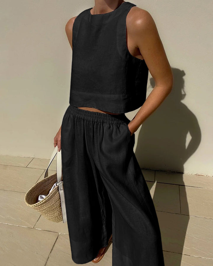 Two Piece Set Sleeveless Top Wide Leg Trousers Relaxed Summer Style