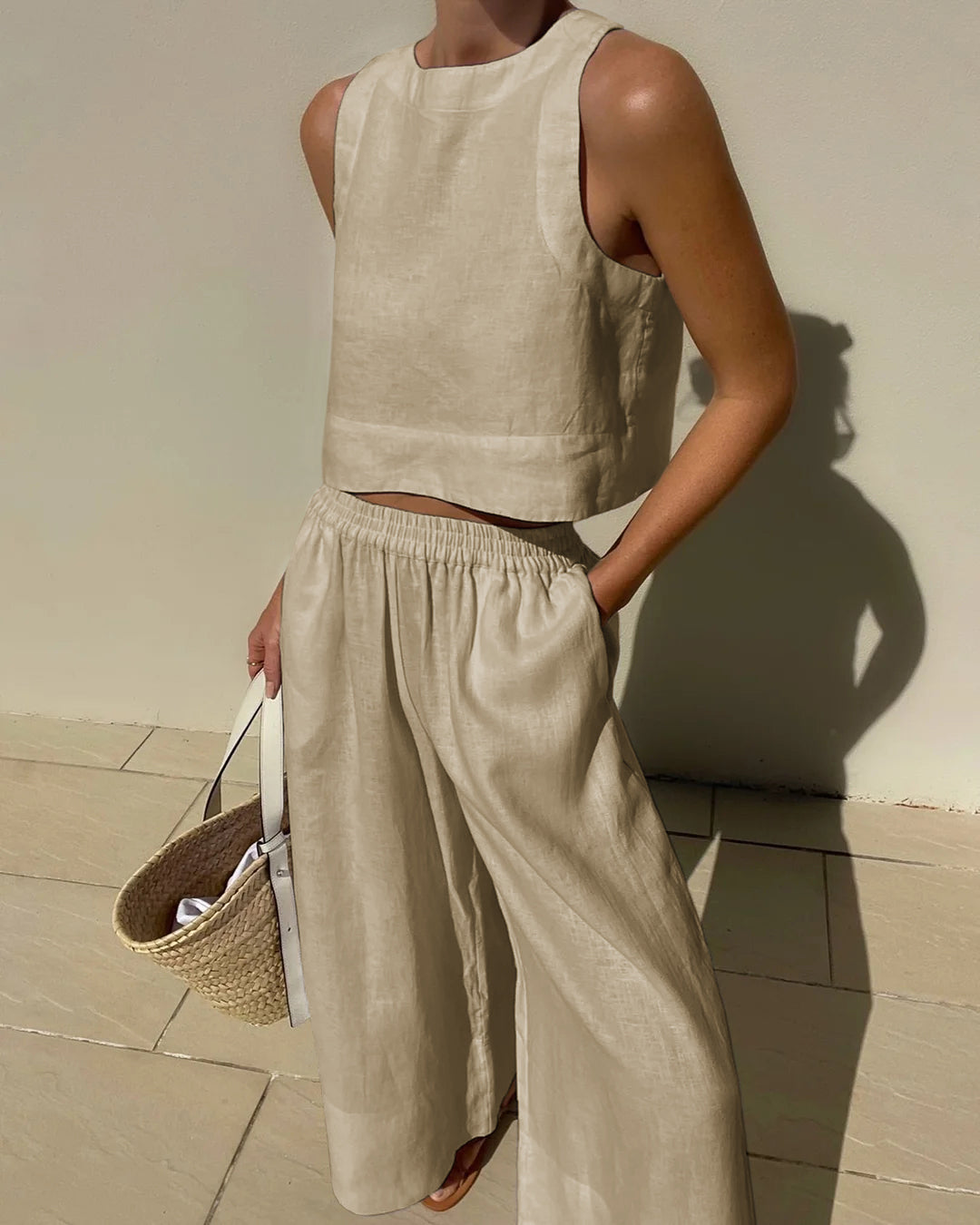 Two Piece Set Sleeveless Top Wide Leg Trousers Relaxed Summer Style