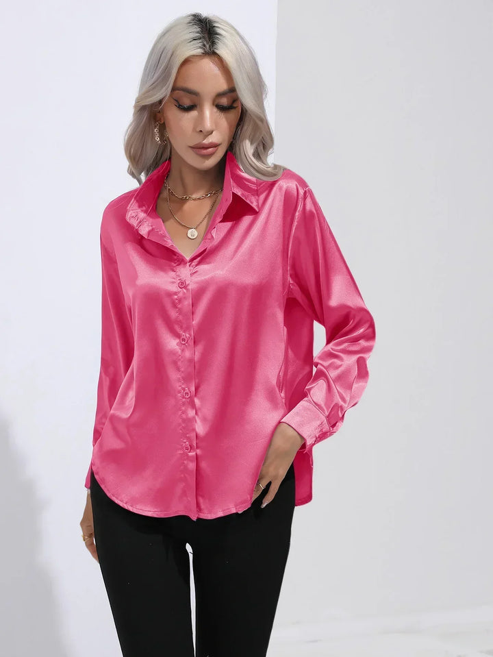 Blouse Satin Button Up Long Sleeve Elegant Style