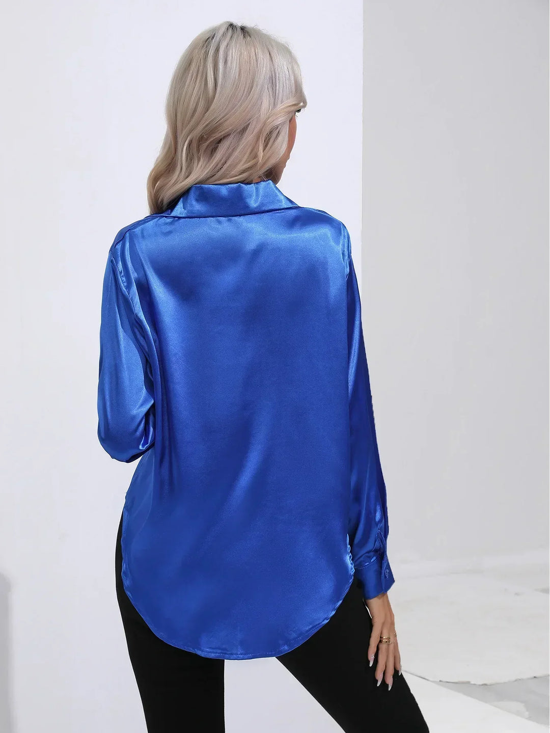 Blouse Satin Button Up Long Sleeve Elegant Style