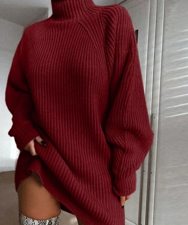 Womens Oversized Turtleneck Jumper with Ribbed Knit and Long Sleeves
