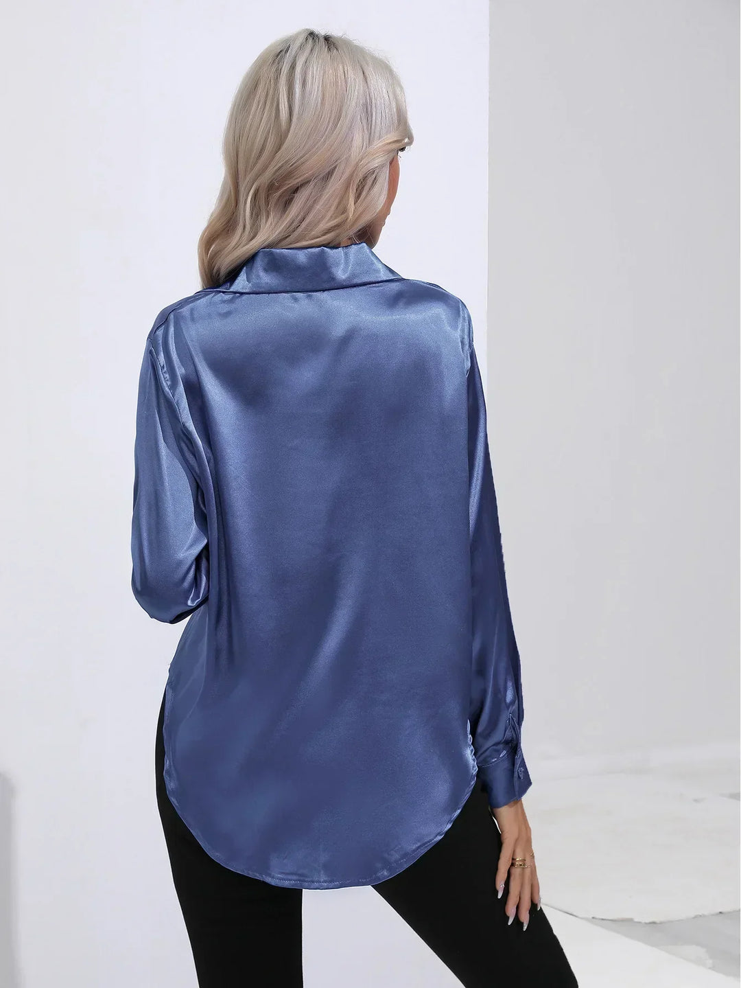 Blouse Satin Button Up Long Sleeve Elegant Style