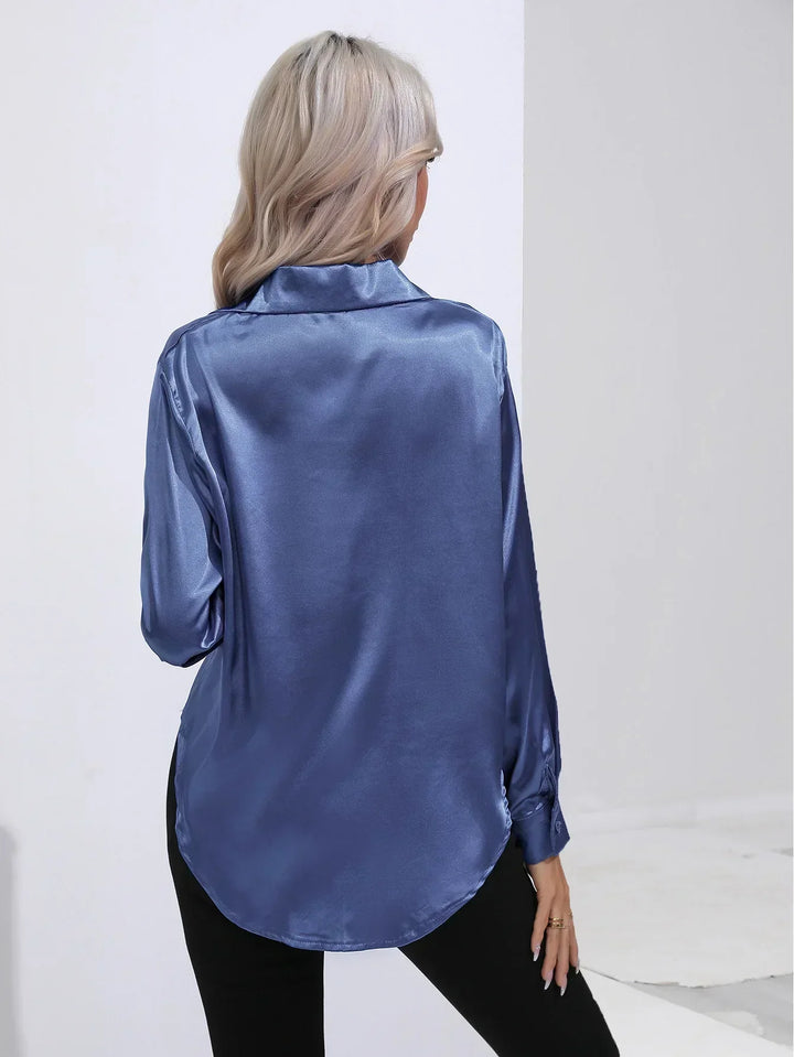Blouse Satin Button Up Long Sleeve Elegant Style