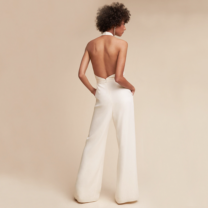 Jumpsuit Wide Leg Short Sleeve Relaxed Elegant Style