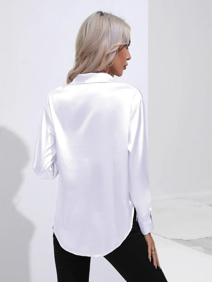 Blouse Satin Button Up Long Sleeve Elegant Style