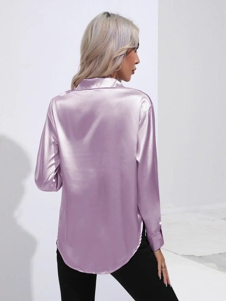 Blouse Satin Button Up Long Sleeve Elegant Style