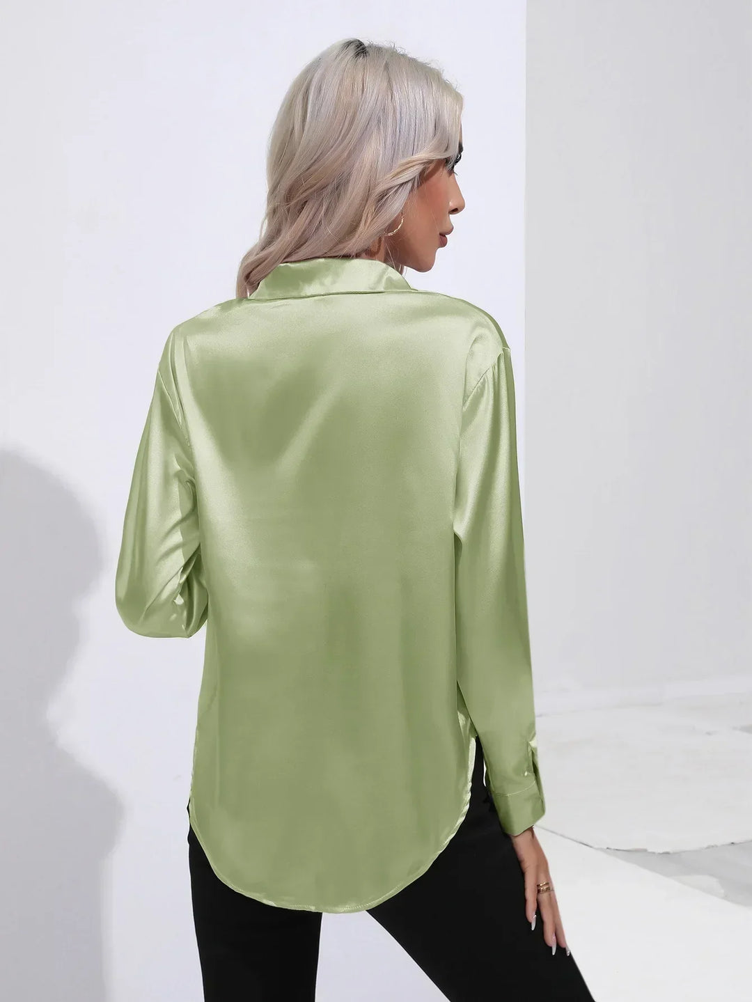 Blouse Satin Button Up Long Sleeve Elegant Style