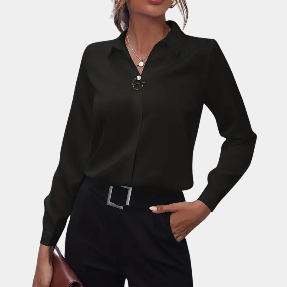 Blouse V Neck Long Sleeve Relaxed Fit Elegant Style