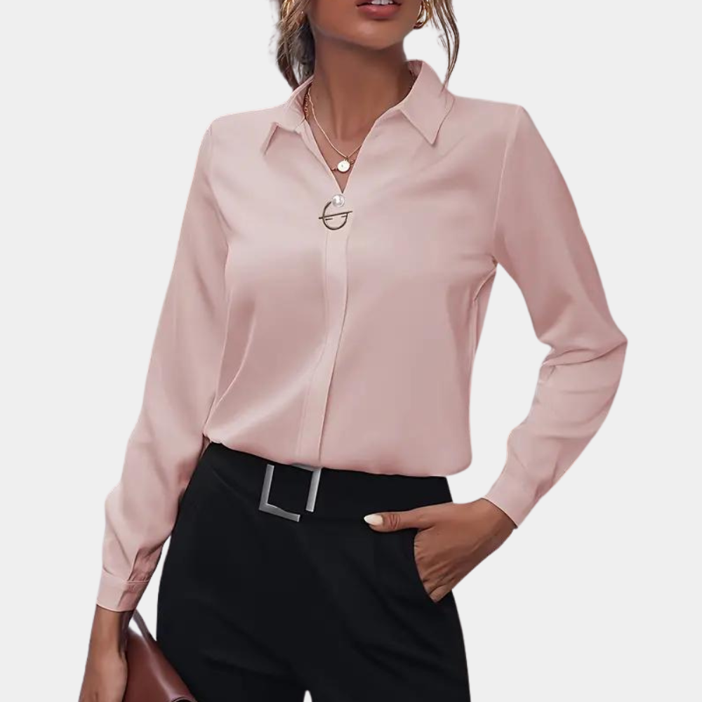 Blouse V Neck Long Sleeve Relaxed Fit Elegant Style