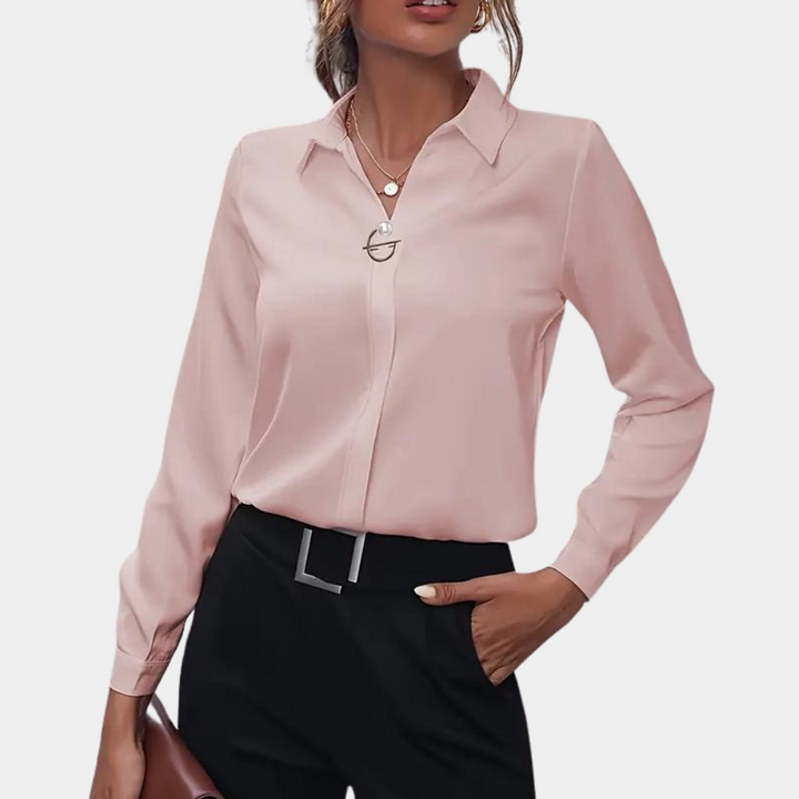 Blouse V Neck Long Sleeve Relaxed Fit Elegant Style