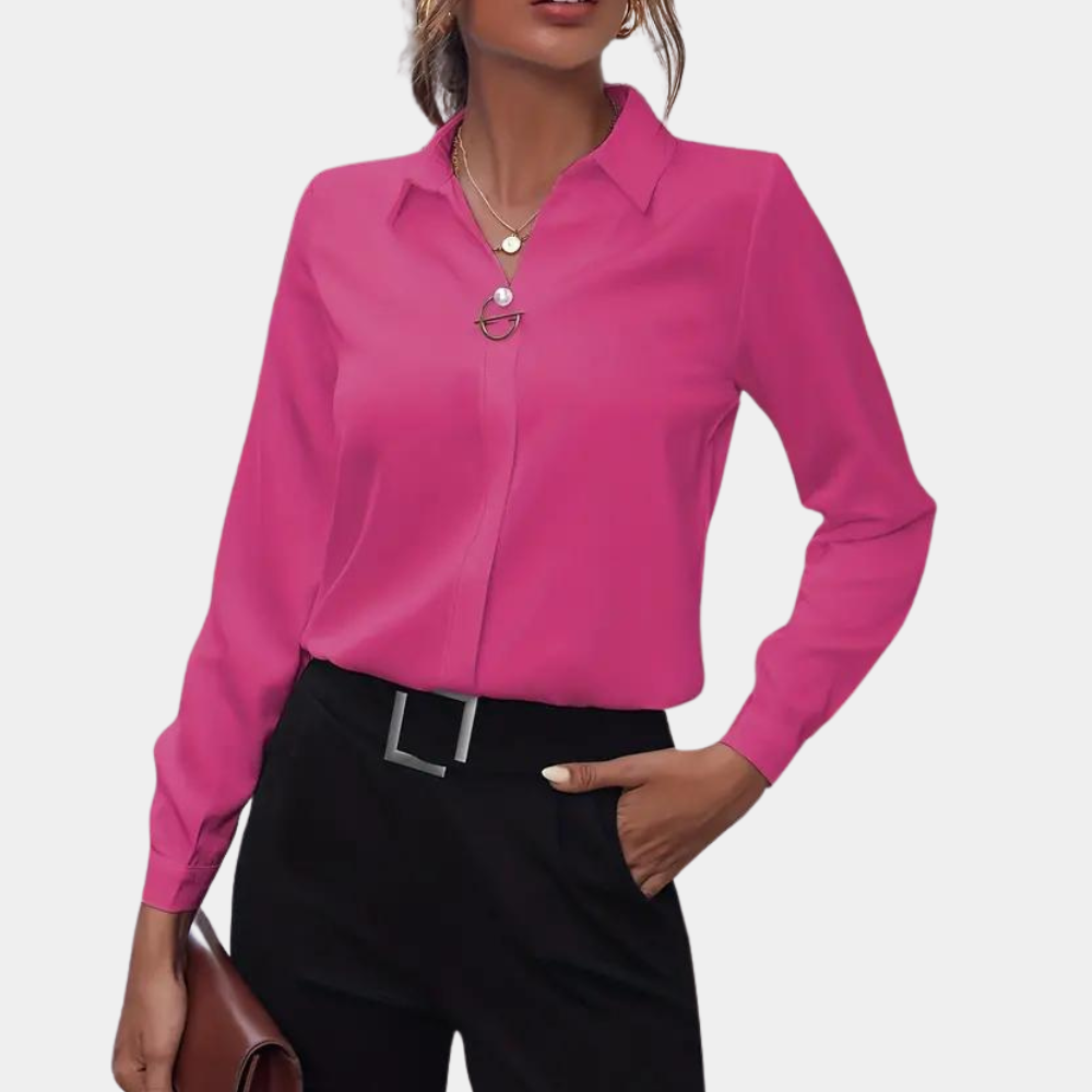 Blouse V Neck Long Sleeve Relaxed Fit Elegant Style