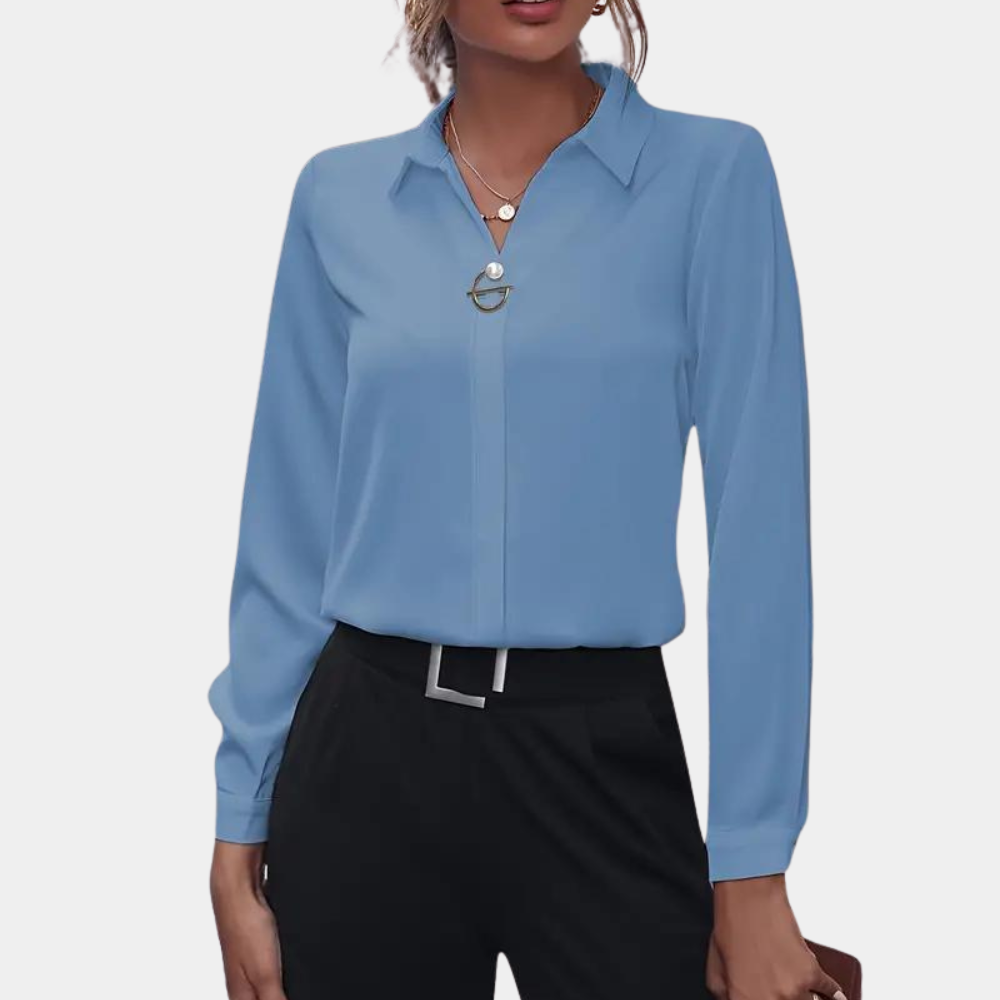 Blouse V Neck Long Sleeve Relaxed Fit Elegant Style