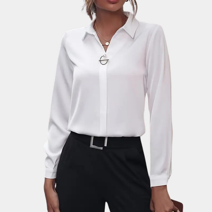 Blouse V Neck Long Sleeve Relaxed Fit Elegant Style