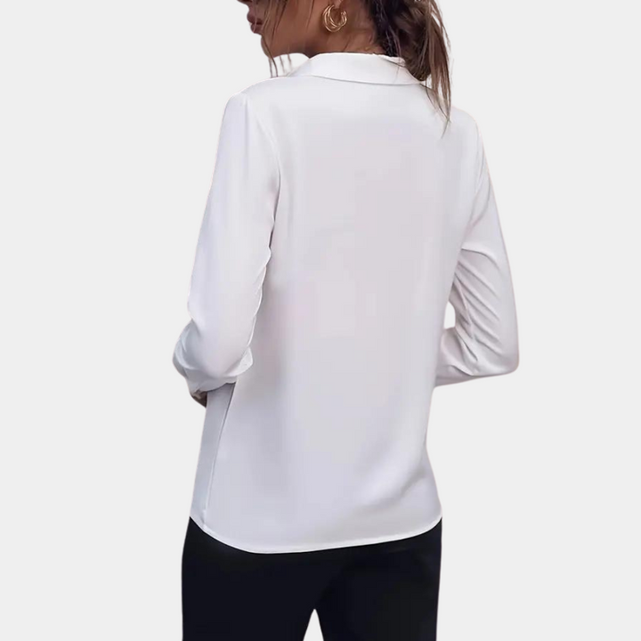 Blouse V Neck Long Sleeve Relaxed Fit Elegant Style