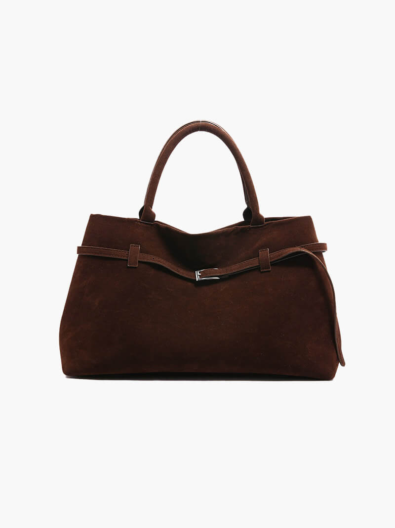 Suede Top Handle Handbag with Zip Closure for Women