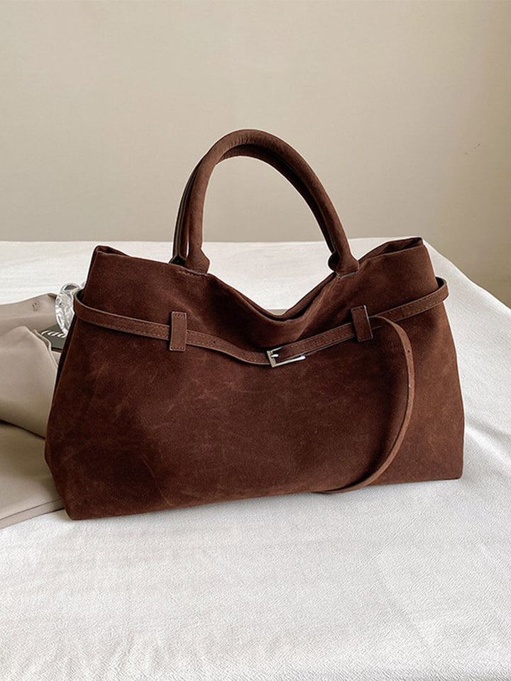 Suede Top Handle Handbag with Zip Closure for Women