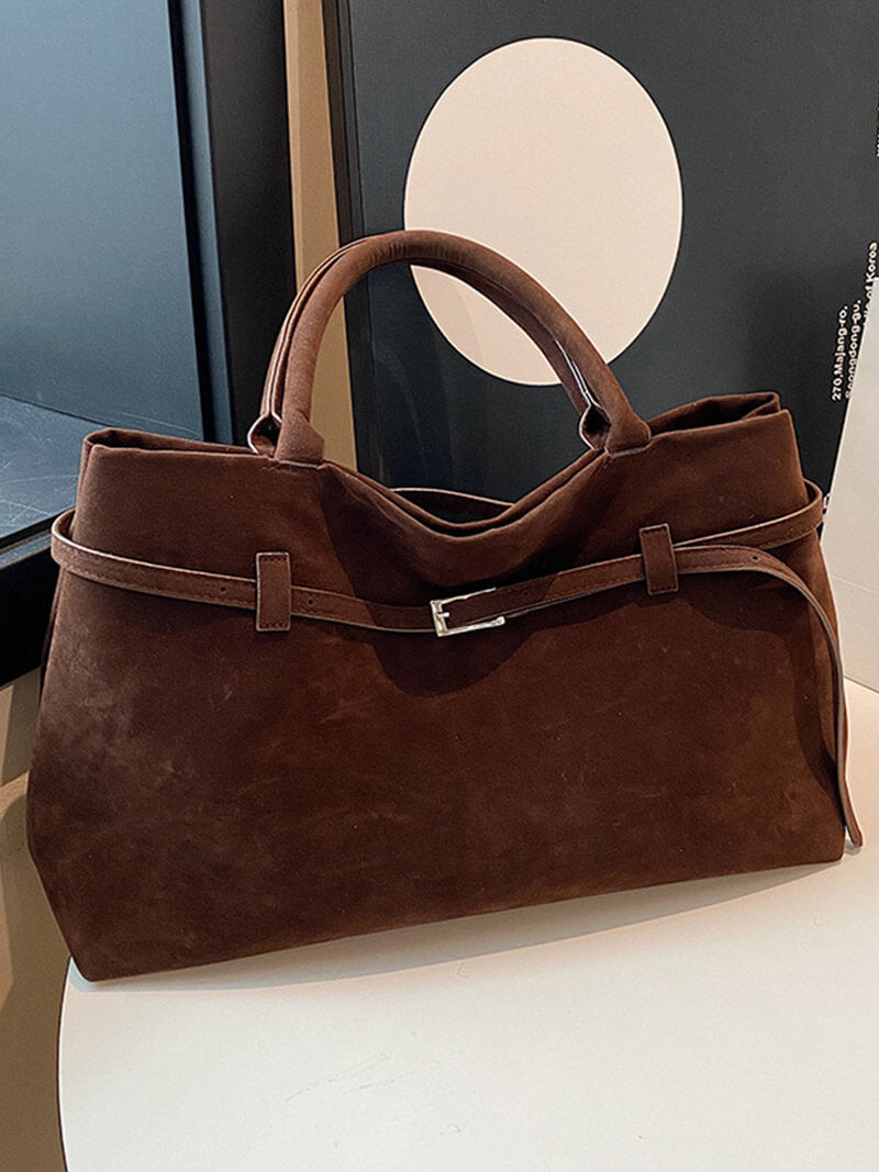 Suede Top Handle Handbag with Zip Closure for Women