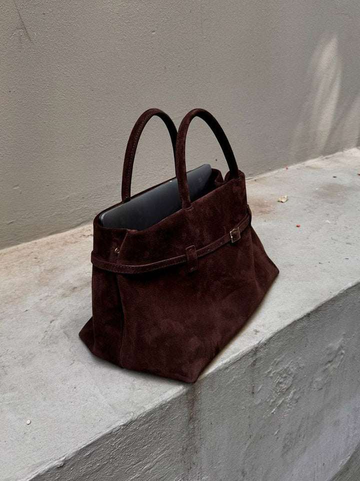 Suede Top Handle Handbag with Zip Closure for Women